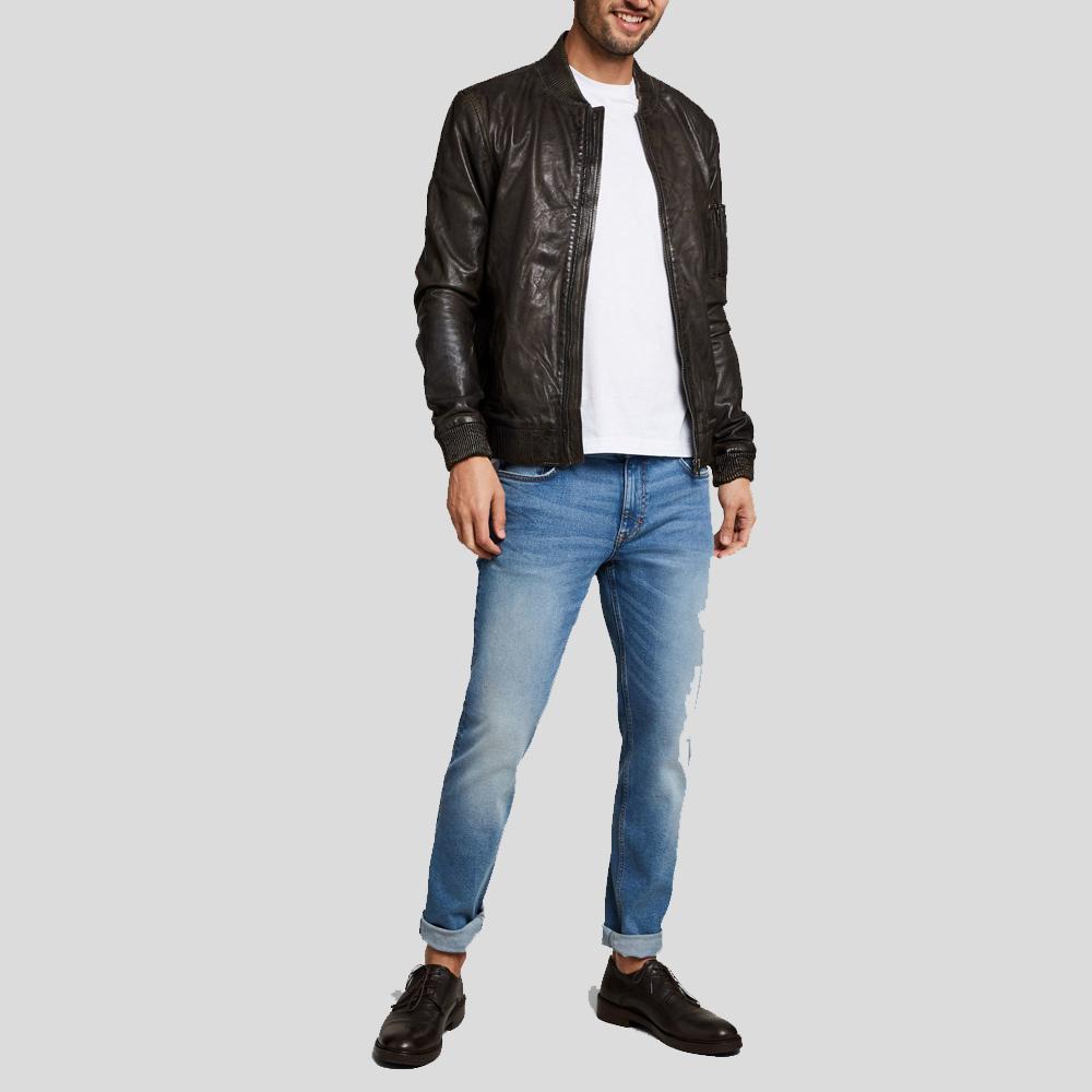 Men's Quint Black Bomber Leather Jacket | Genuine Lambskin | Full Grain Apparel