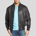 Men's Rico Black Bomber Leather Jacket | Button-Down Style | Full Grain Apparel