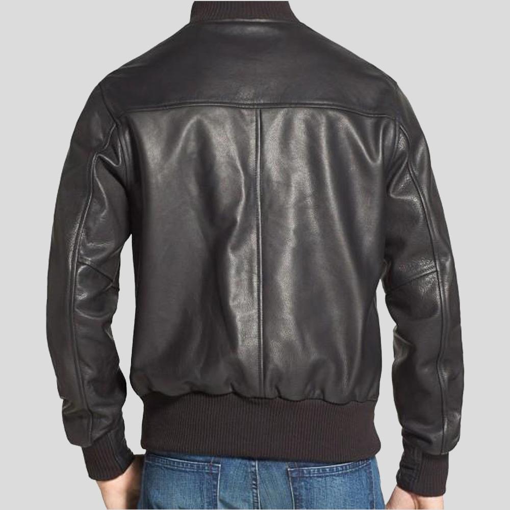 Chaqueta Bomber de Cuero Rico Negra para Hombre | Estilo Abotonado | Prenda de Piel de Grano Completo