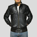 Men's Sang Black Bomber Leather Jacket | Military Style | Full Grain Apparel