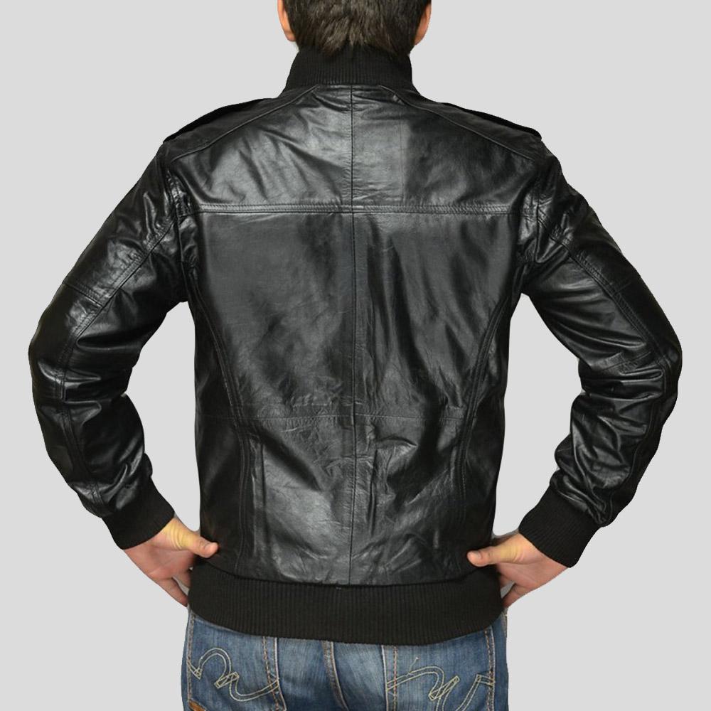Men's Sang Black Bomber Leather Jacket | Military Style | Full Grain Apparel