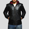 Men's Shane Black Hooded Bomber Leather Jacket | Streetwear Style | Full Grain Apparel