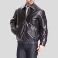 Men's Shaw Black Bomber Leather Jacket | Shirt Collar & Snap Cuffs | Full Grain Apparel