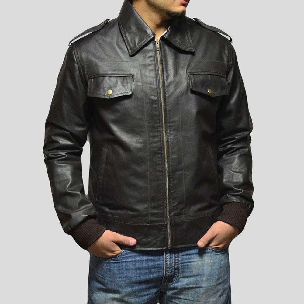 Men's Willy Black Bomber Leather Jacket | Four Pocket Utility | Full Grain Apparel
