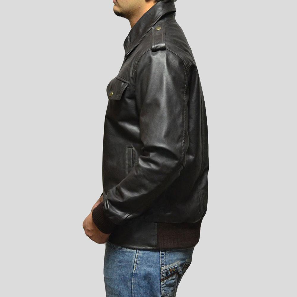 Men's Willy Black Bomber Leather Jacket | Four Pocket Utility | Full Grain Apparel