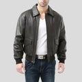 Men's Wilt Black Bomber Leather Jacket | Shirt Collar Style | Full Grain Apparel