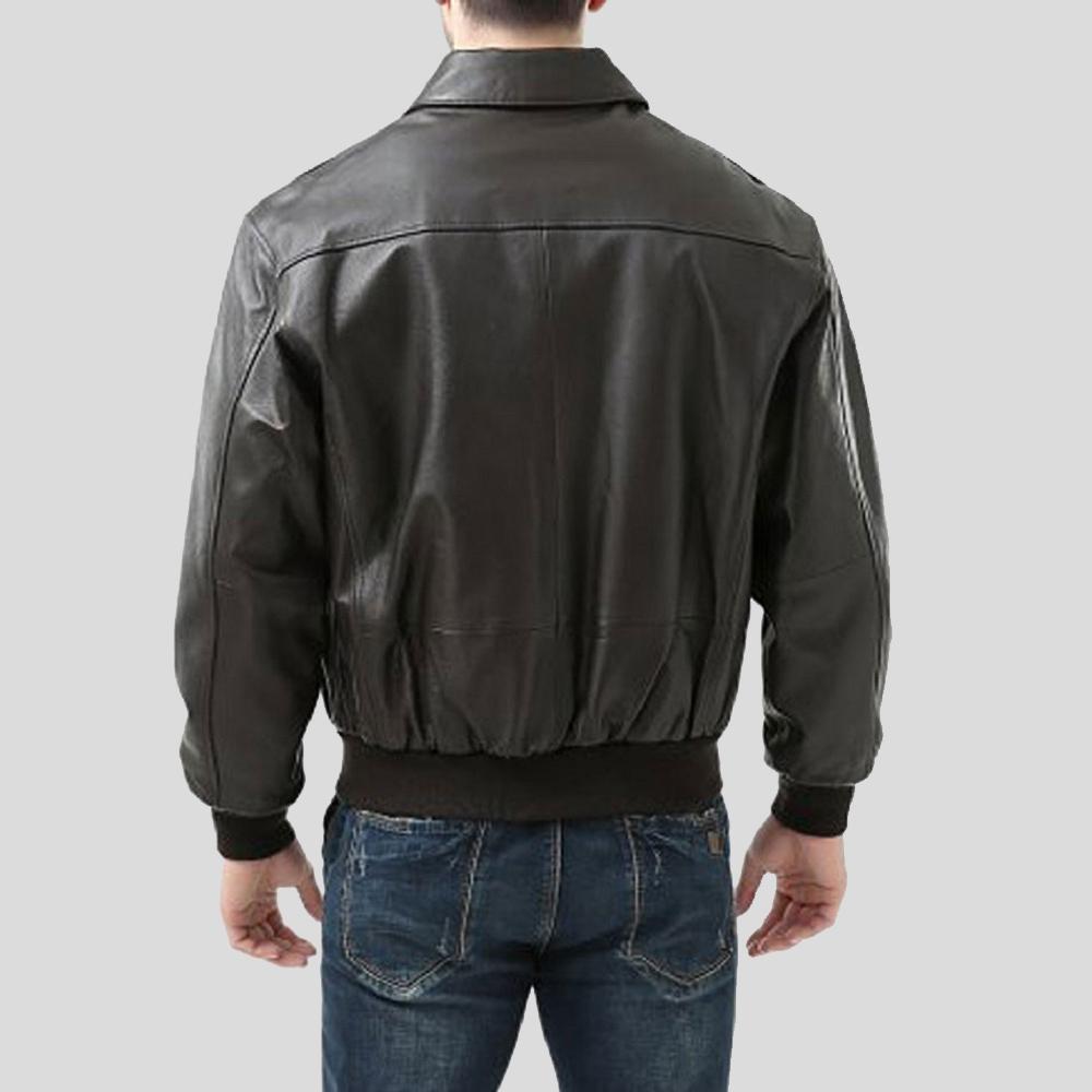 Men's Wilt Black Bomber Leather Jacket | Shirt Collar Style | Full Grain Apparel