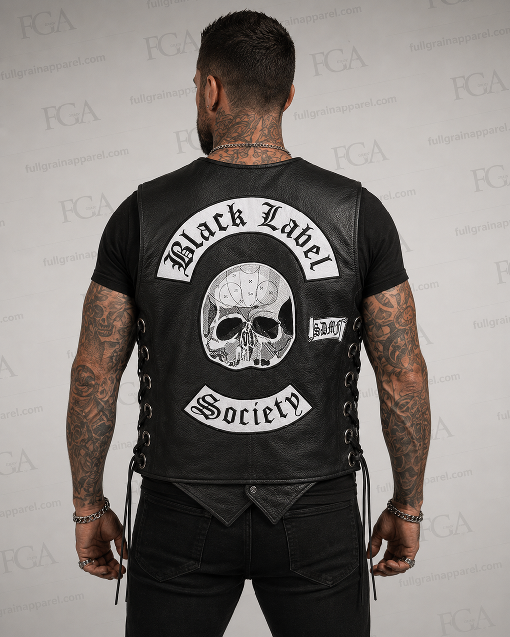 Black Label Society leather riding vest rear skull patch