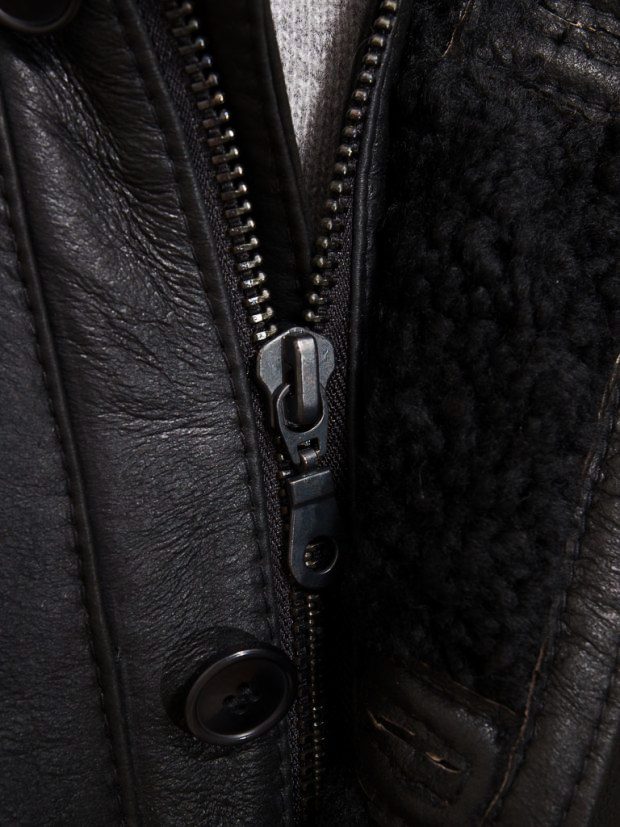 Chaqueta de cuero negra Boehmer de borrego para hombre | Prenda de piel plena flor