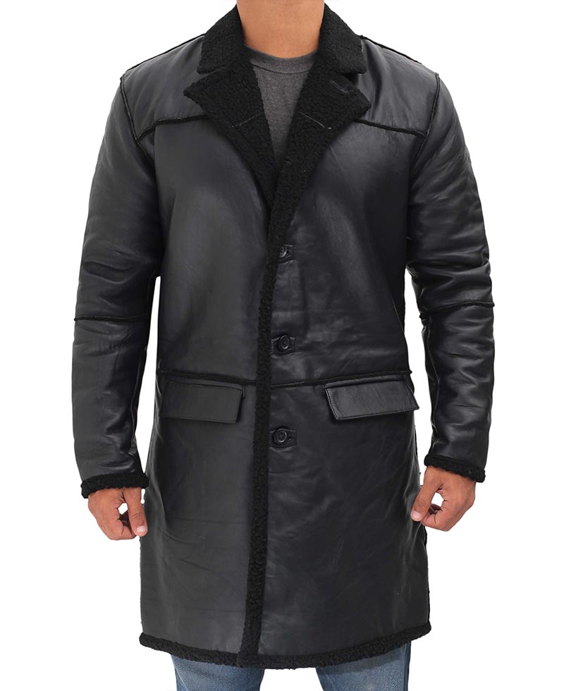 Men’s Premium Black Shearling Leather Winter Coat | Full Grain Apparel