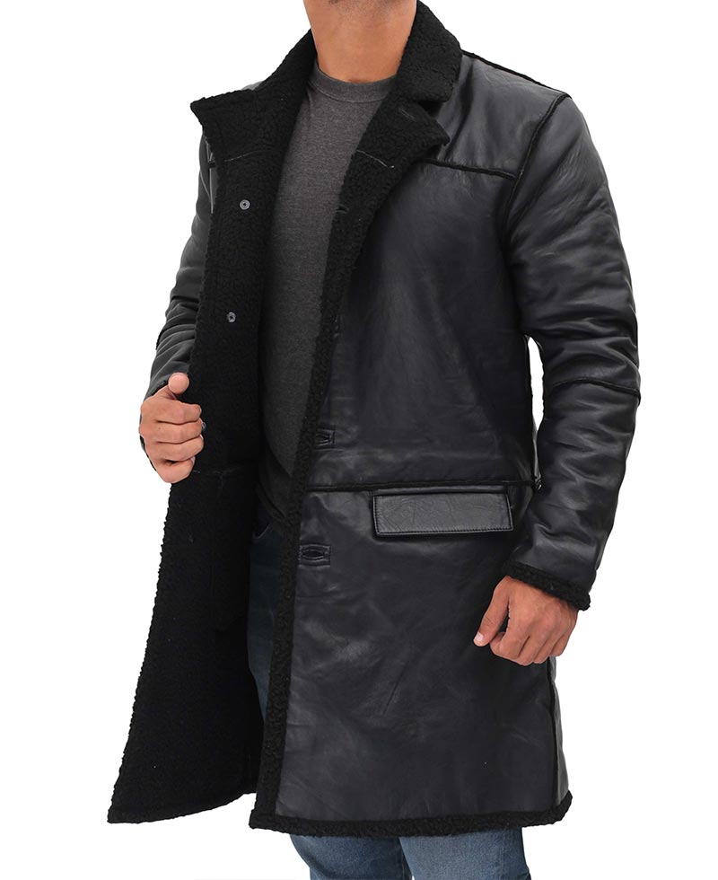 Men’s Premium Black Shearling Leather Winter Coat | Full Grain Apparel