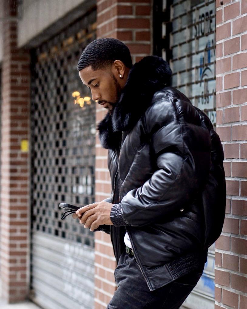 Men's Black Leather V-Bomber Jacket | Full Grain Apparel