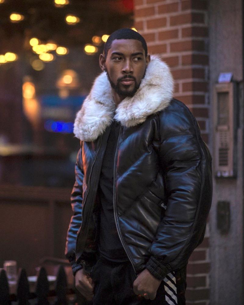 Men's Black Leather V-Bomber Jacket | Full Grain Apparel