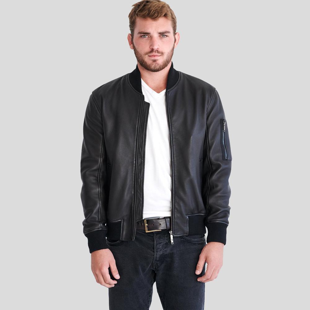 Men's Clark Black Bomber Lambskin Leather Jacket | Full Grain Apparel