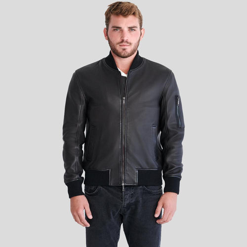 Men's Clark Black Bomber Lambskin Leather Jacket | Full Grain Apparel