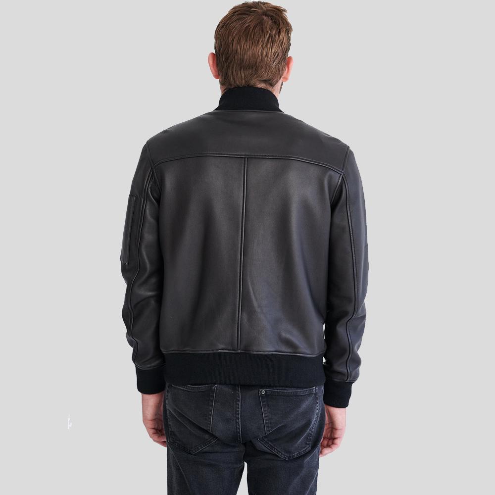 Chaqueta de cuero de cordero negra bomber Clark para hombre | Prendas de piel de plena flor