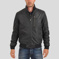 Men's Cole Black Bomber Leather Jacket | High Neck Style | Full Grain Apparel