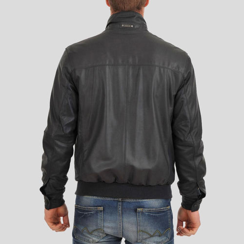 Men's Cole Black Bomber Leather Jacket | High Neck Style | Full Grain Apparel