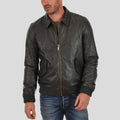 Men's Ioan Black Bomber Leather Jacket | Shirt Collar Design | Full Grain Apparel