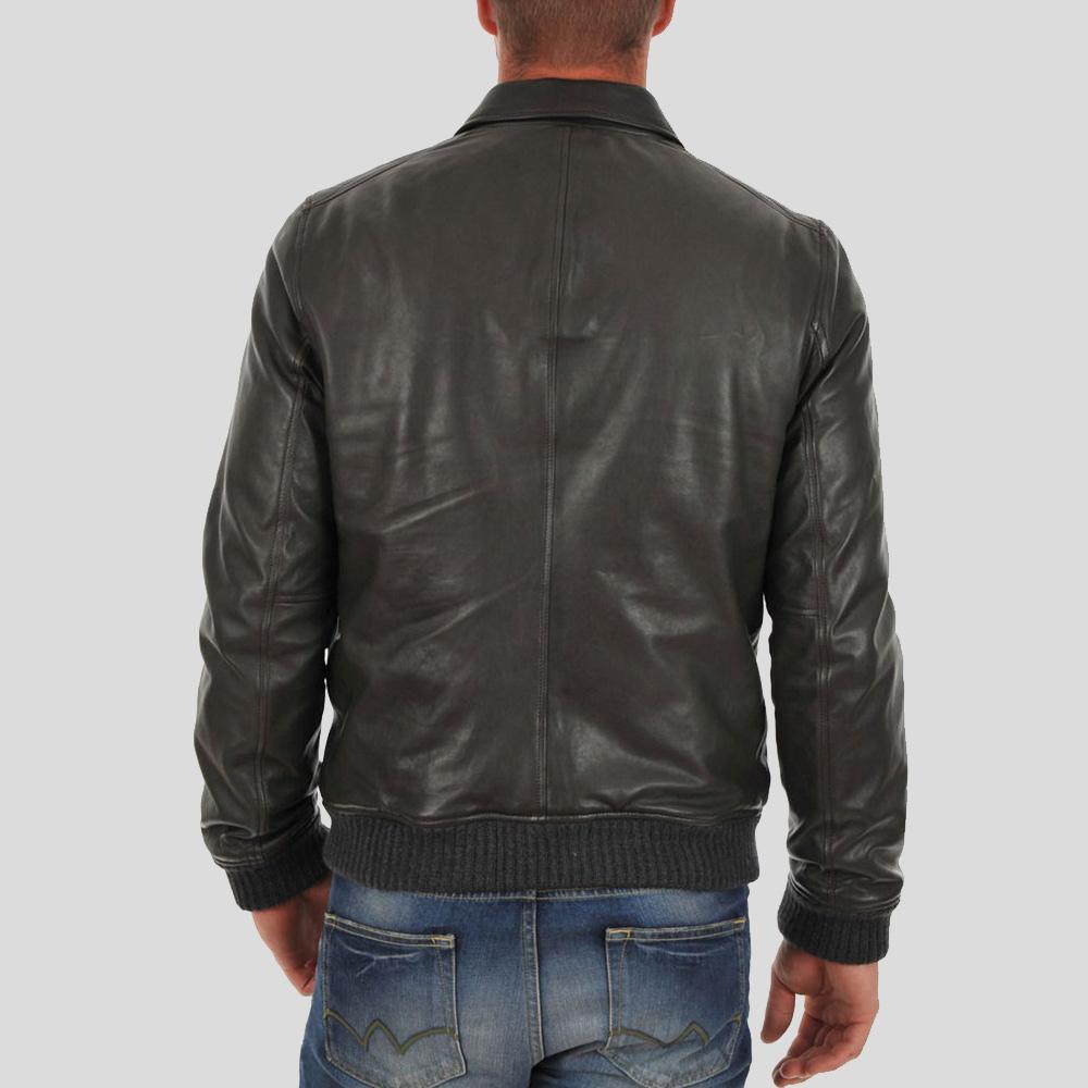 Men's Ioan Black Bomber Leather Jacket | Shirt Collar Design | Full Grain Apparel