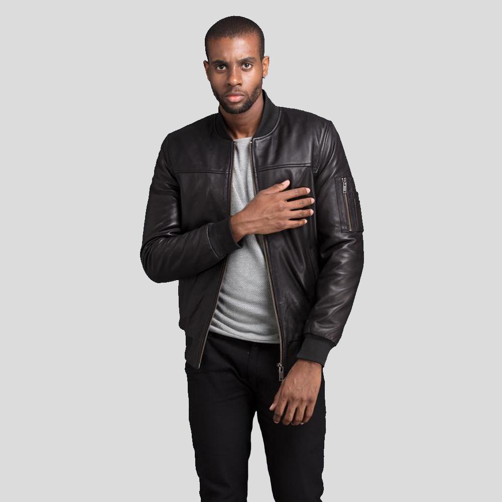 Chaqueta Bomber Kyros Negra de Piel Genuina para Hombre | Prenda de Piel de Grano Completo