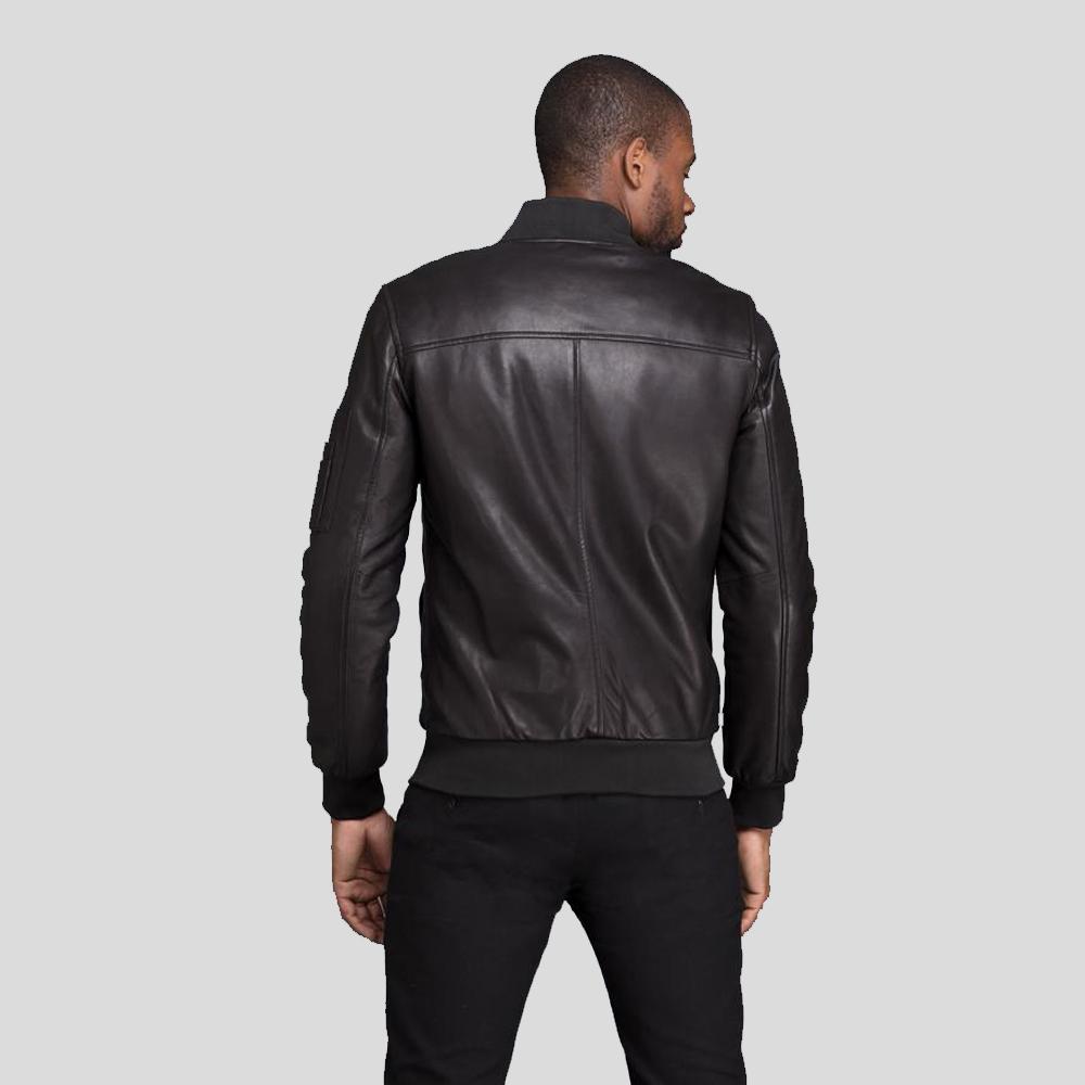 Chaqueta Bomber Kyros Negra de Piel Genuina para Hombre | Prenda de Piel de Grano Completo