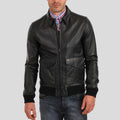 Men's Osian Black Bomber Leather Jacket | Shirt Collar Style | Full Grain Apparel