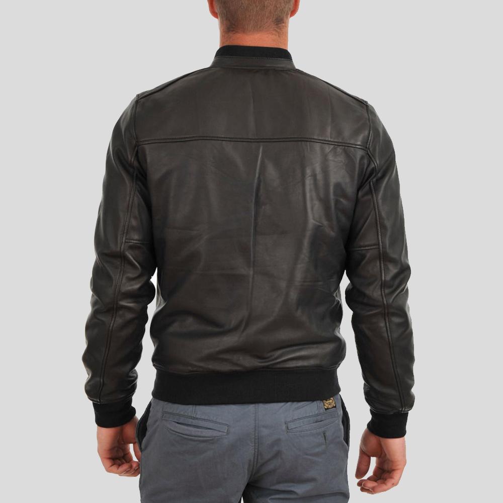 Chaqueta de cuero bomber Tom para hombre | Piel de cordero clásica | Prenda de cuero plena flor