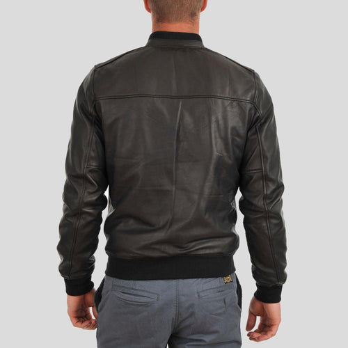 Chaqueta de cuero bomber Tom para hombre | Piel de cordero clásica | Prenda de cuero plena flor