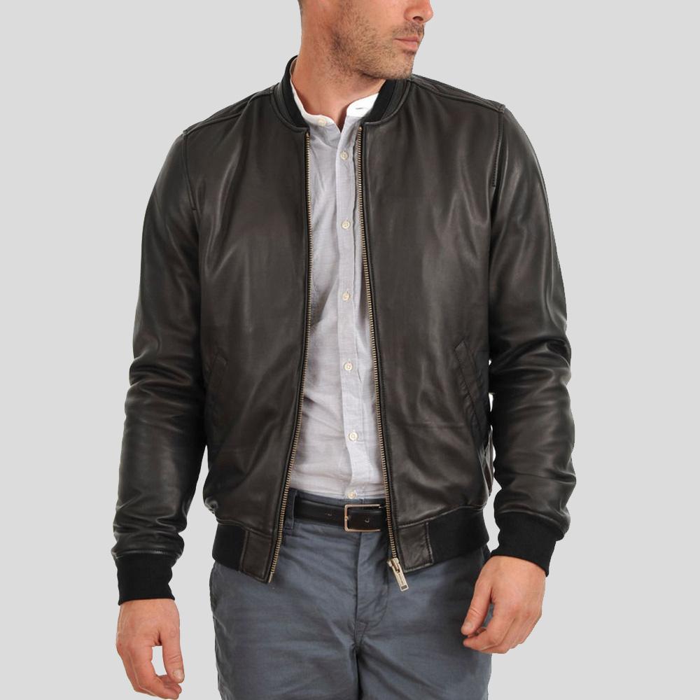 Chaqueta de cuero bomber Tom para hombre | Piel de cordero clásica | Prenda de cuero plena flor