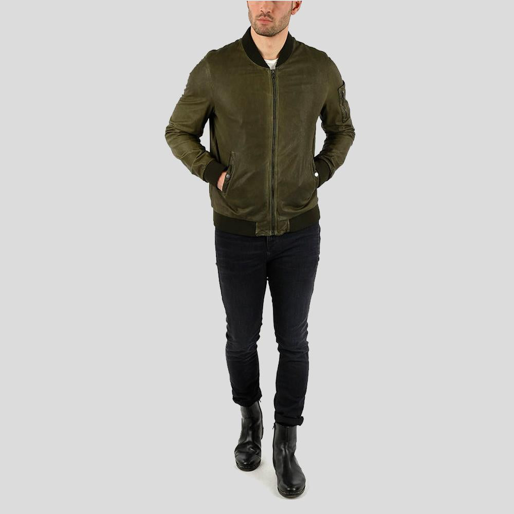 Men’s Briggs Green Suede Leather Jacket | Full Grain Apparel