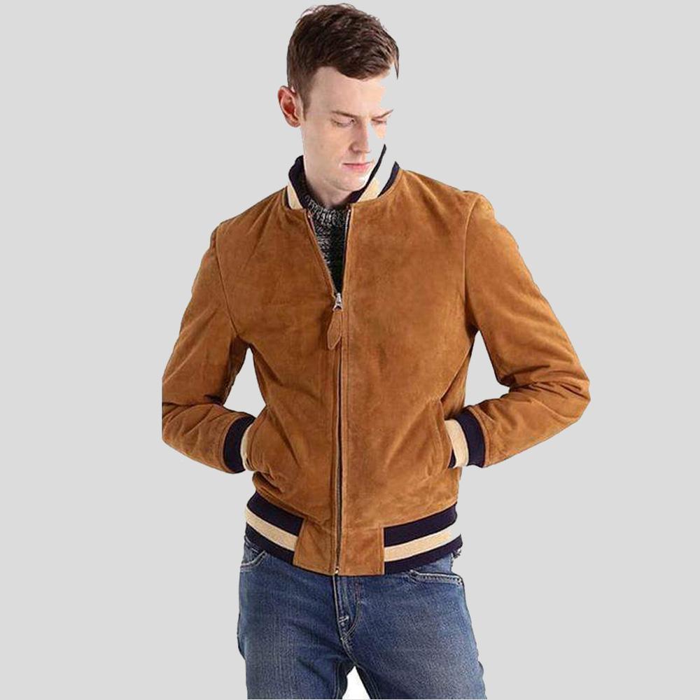 Men's Deon Brown Suede Bomber Leather Jacket | Full Grain Apparel