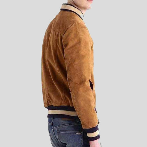 Men's Deon Brown Suede Bomber Leather Jacket | Full Grain Apparel