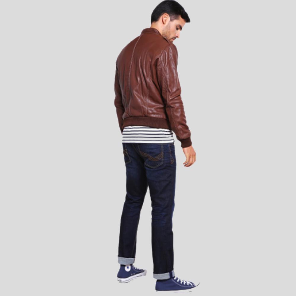 Chaqueta bomber Fonz para hombre de piel marrón | Piel de cordero genuina | Prenda de grano completo