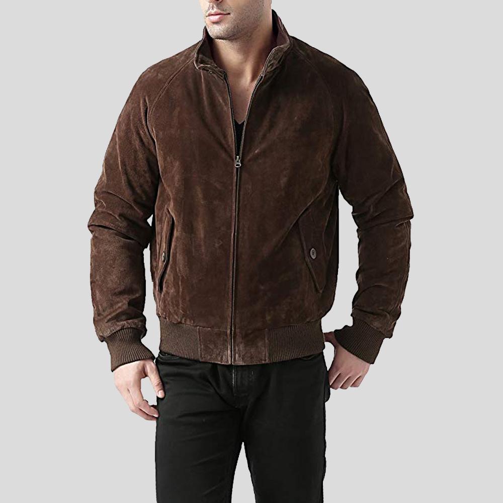 Men's Harry Suede Brown Bomber Leather Jacket | Genuine Lambskin | Full Grain Apparel