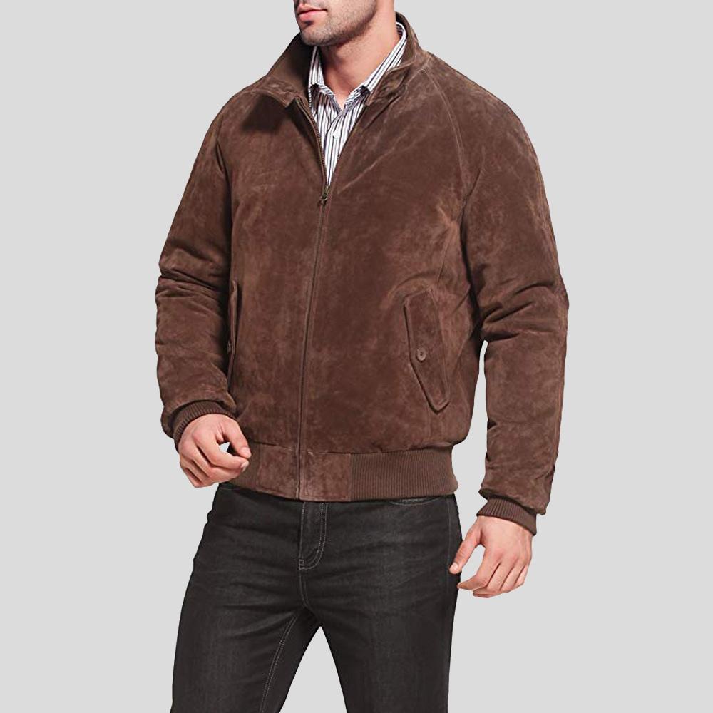 Men's Harry Suede Brown Bomber Leather Jacket | Genuine Lambskin | Full Grain Apparel