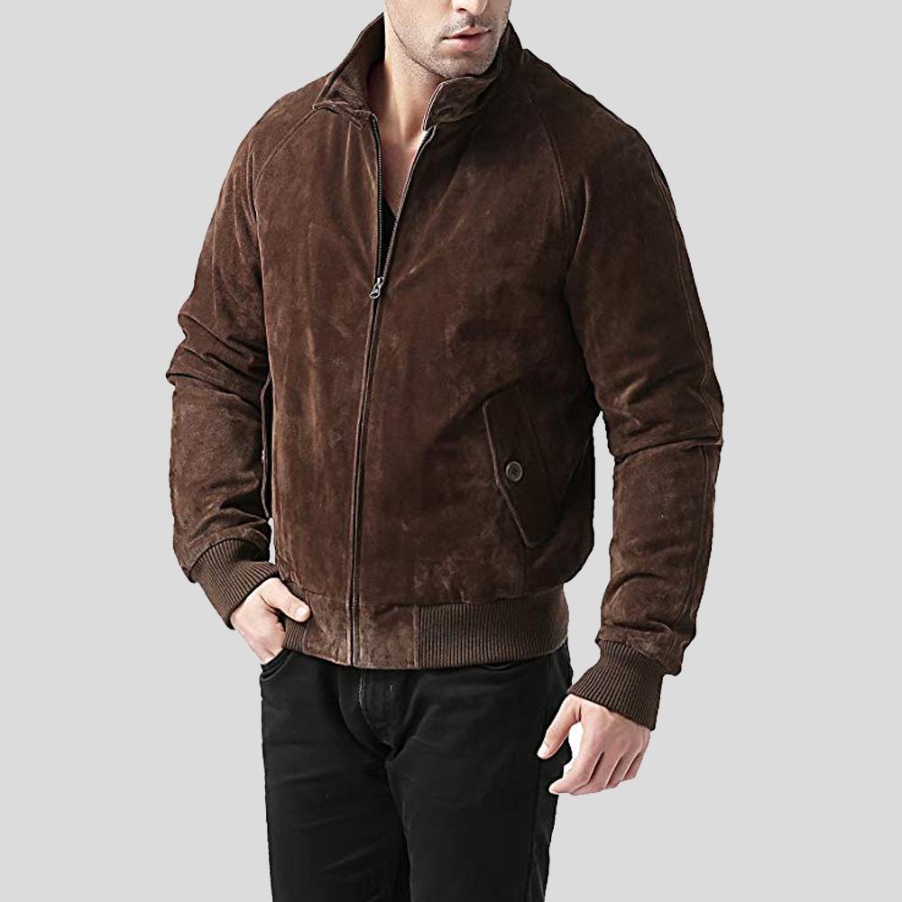 Men's Harry Suede Brown Bomber Leather Jacket | Genuine Lambskin | Full Grain Apparel