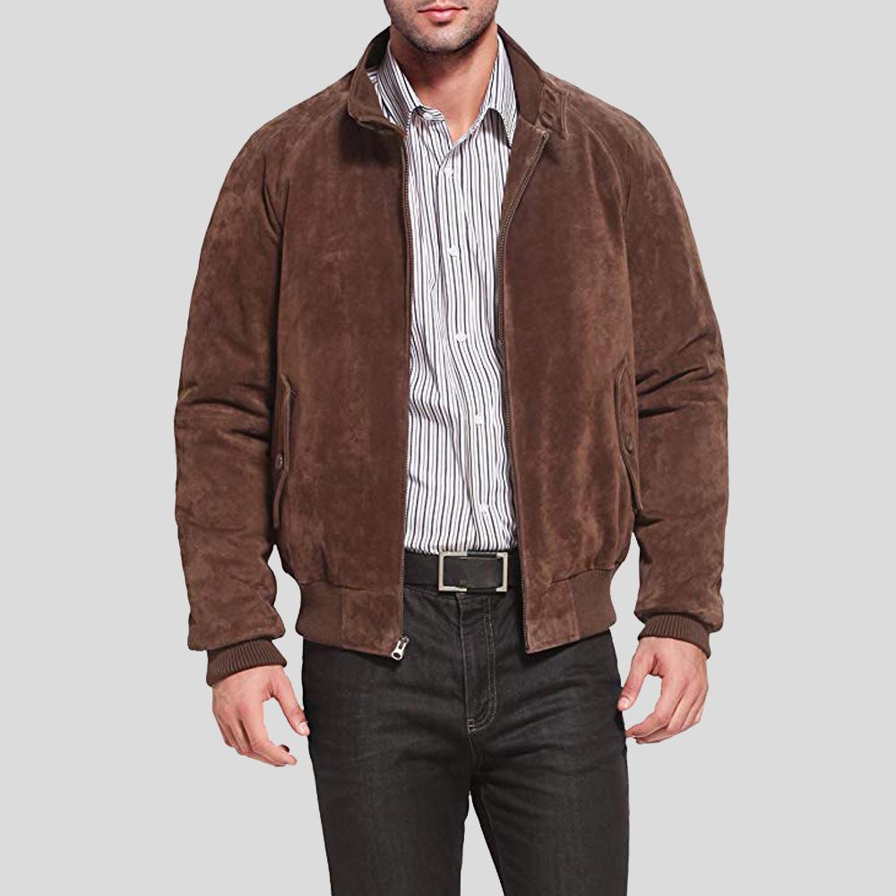 Men's Harry Suede Brown Bomber Leather Jacket | Genuine Lambskin | Full Grain Apparel