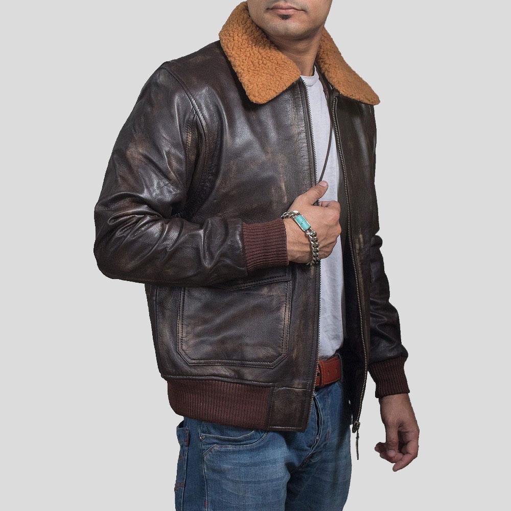 Chaqueta Bomber de Cuero Kane Brown para Hombre | Estilo de Cuello de Camisa | Prenda de Piel de Grano Completo