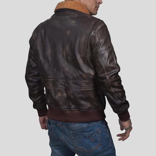 Chaqueta Bomber de Cuero Kane Brown para Hombre | Estilo de Cuello de Camisa | Prenda de Piel de Grano Completo