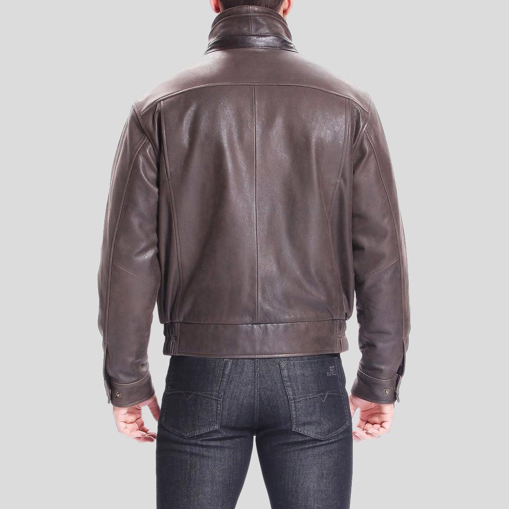 Men's Lee Distressed Brown Bomber Leather Jacket | Double Collar | Full Grain Apparel