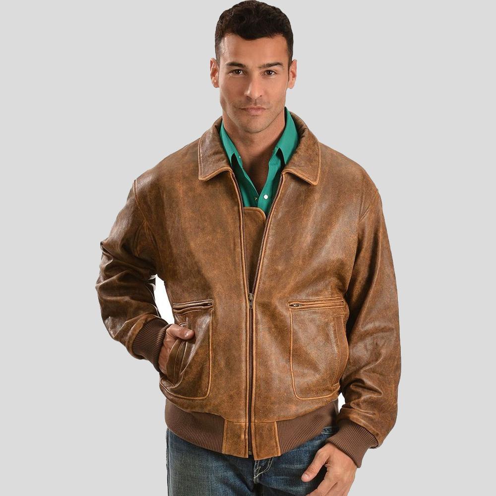 Men's Mord Brown Bomber Leather Jacket | Genuine Lambskin | Full Grain Apparel