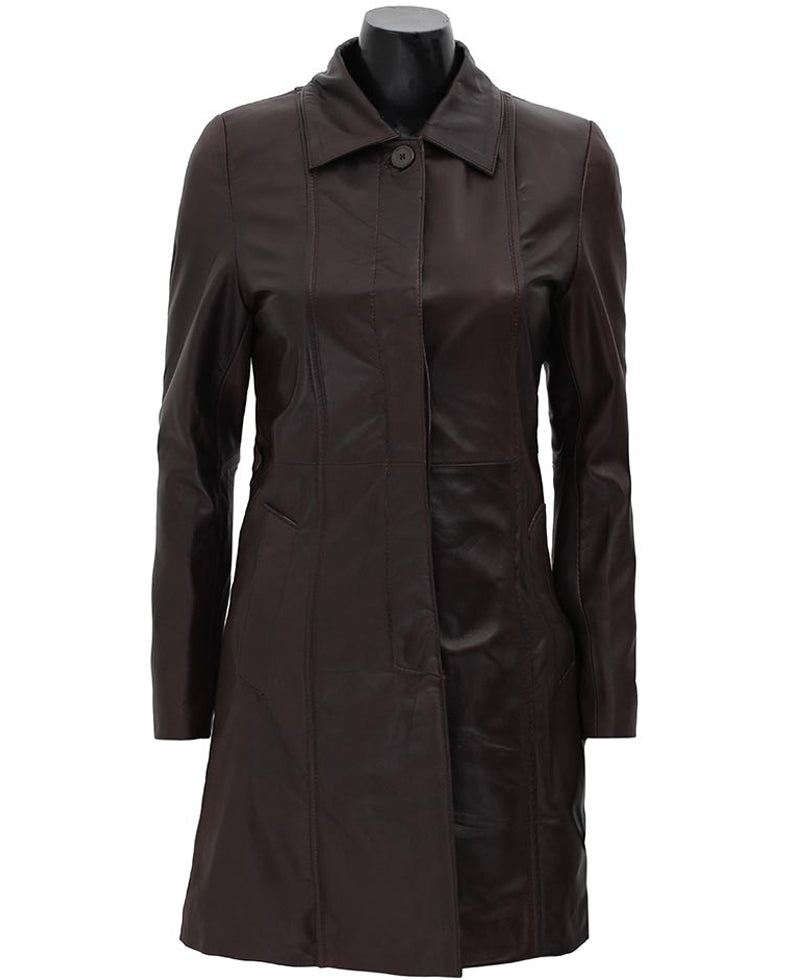 Women’s Dark Brown Leather Coat | Removable Fur Hood | Full Grain Apparel