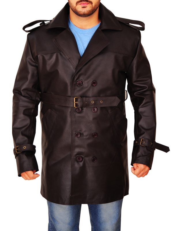 Men’s Brown Leather Peacoat | Classic Double-Breasted Style | Full Grain Apparel