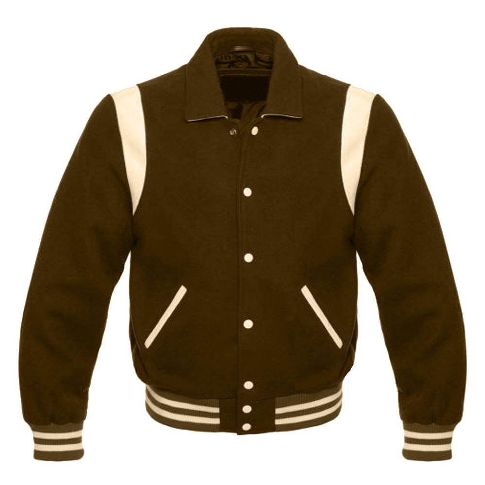 Men’s Brown Retro Varsity Jacket | Rugged Collegiate Heritage | Full Grain Apparel