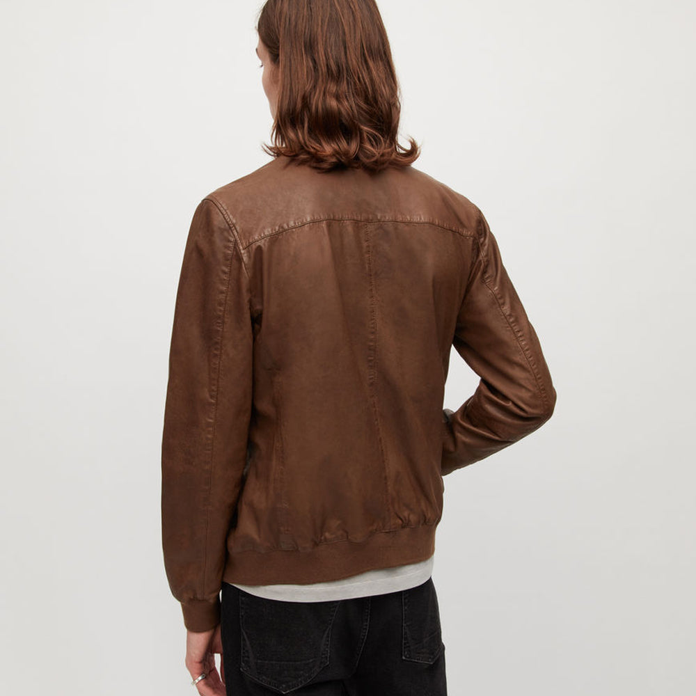 Men’s Brown Lambskin Leather Bomber Jacket | Full Grain Apparel