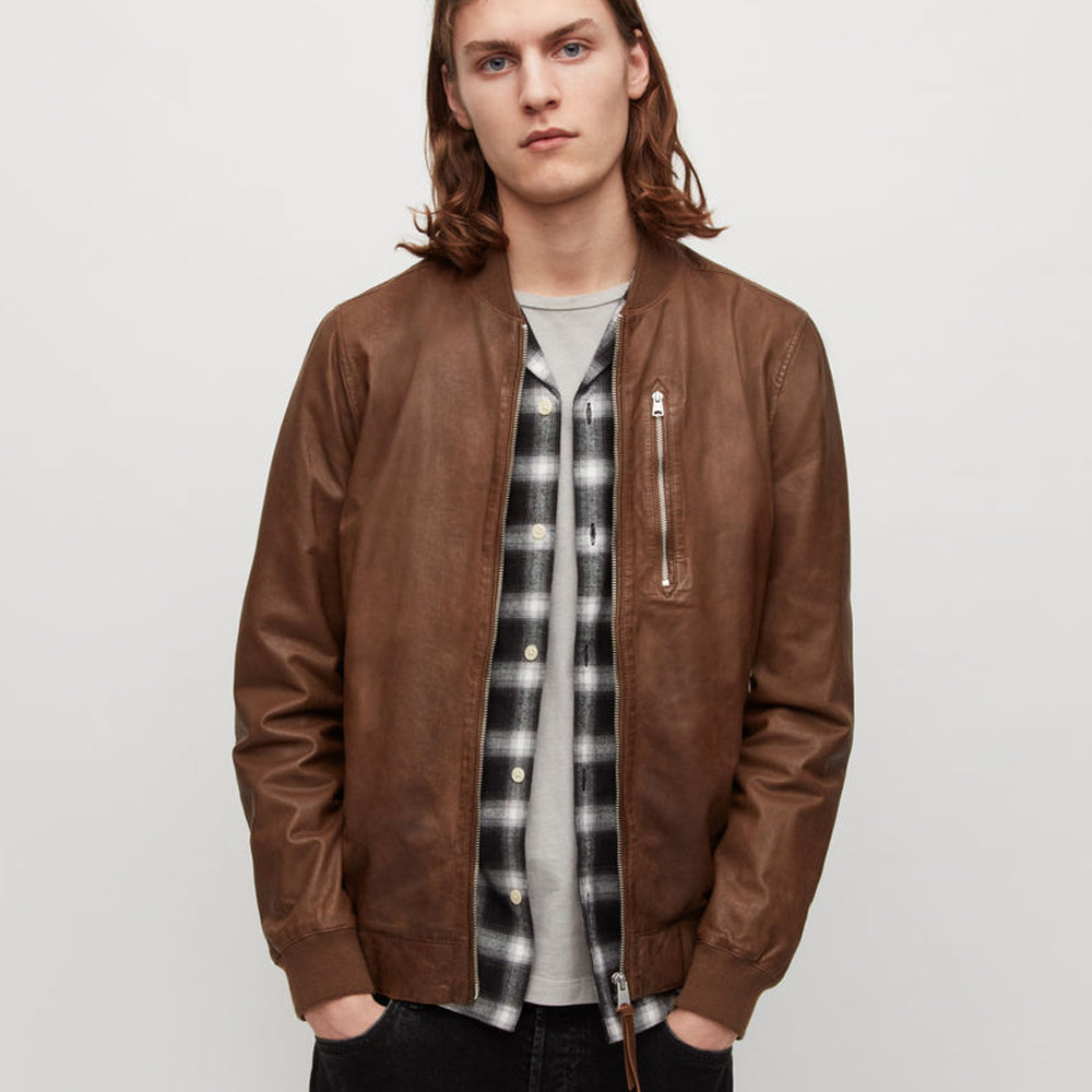 Men’s Brown Lambskin Leather Bomber Jacket | Full Grain Apparel