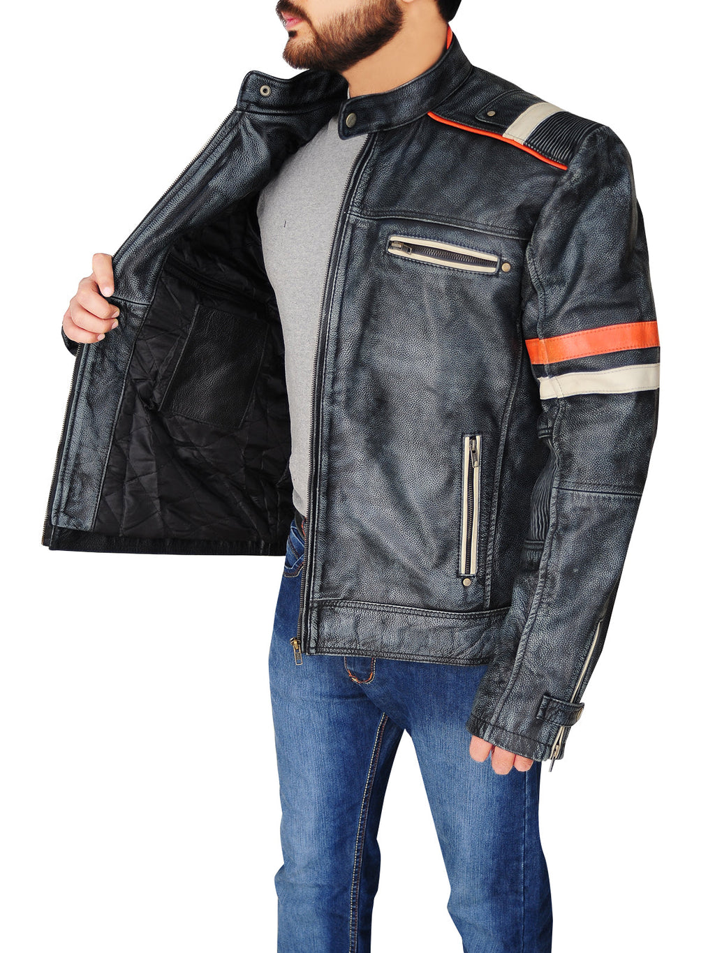 Men’s Distressed Black Cafe Racer Jacket | Vintage Moto Style | Full Grain Apparel