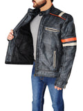 Men’s Distressed Black Cafe Racer Jacket | Vintage Moto Style | Full Grain Apparel