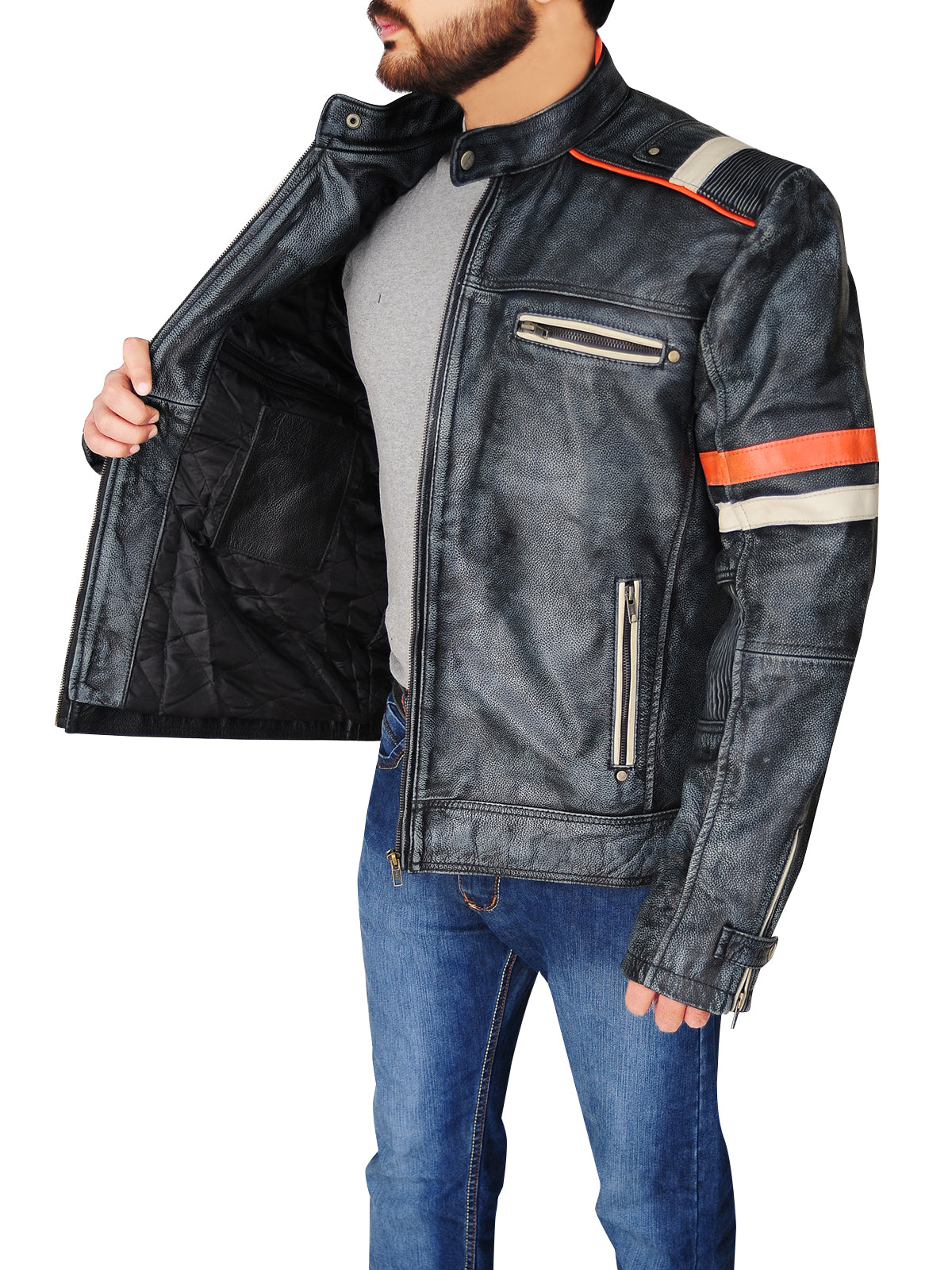 Men’s Distressed Black Cafe Racer Jacket | Vintage Moto Style | Full Grain Apparel